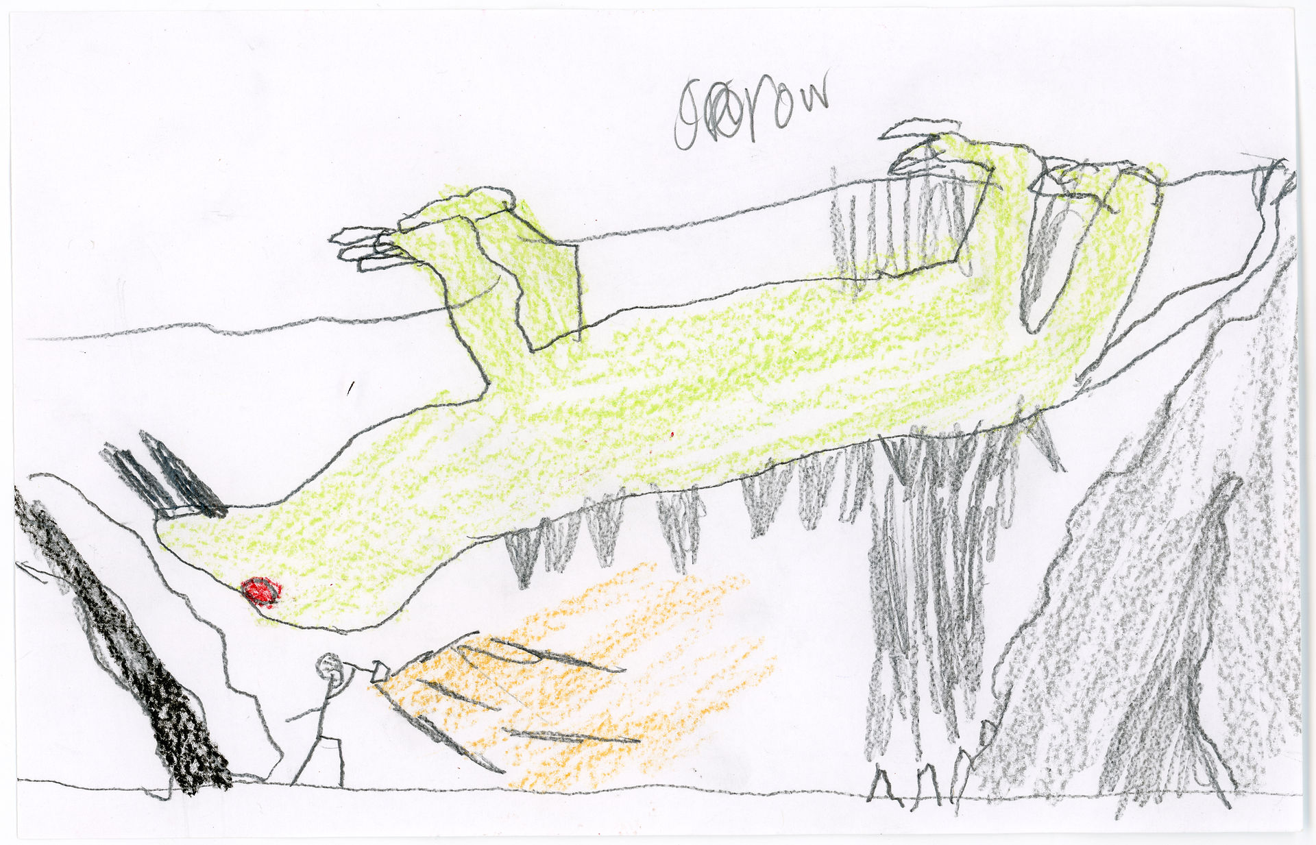 A "gorow" hanging from a cave ceiling. Art by a Young Historians Club attendee.