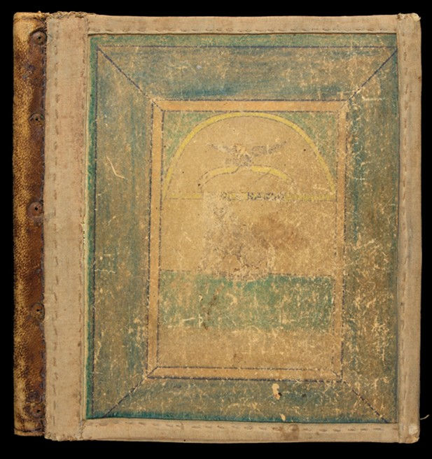 The cover of Edward Deeds' Electric Pencil album. The cover is worn and hand-stitched.