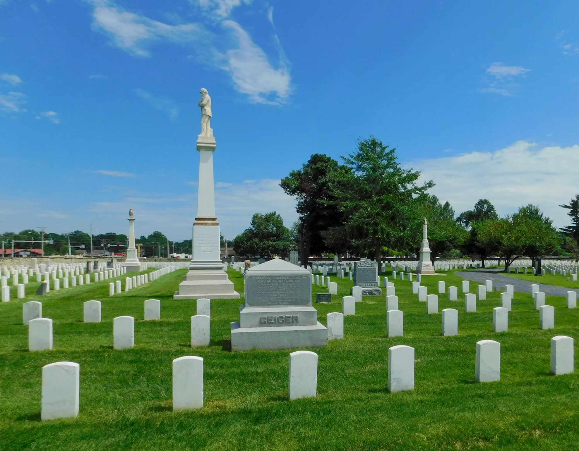 Graves and monuments at the Springfield National Cemetery.