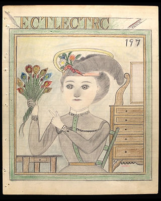 Electric Pencil drawing 197. Portrait of a seated woman holding a handful of peacock feathers. Text reads "ECTLECTRC."