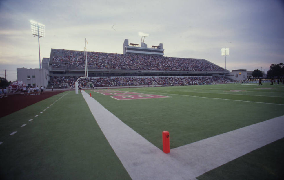 A view of Plaster Stadium's grandstand from the field in 1991.