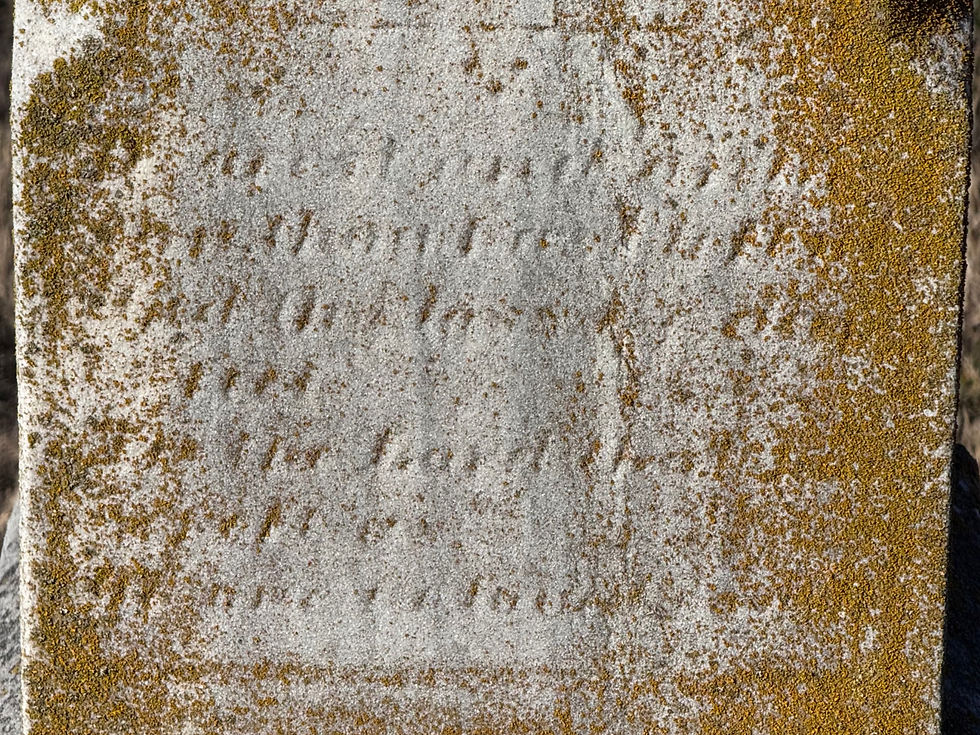 The inscription at the base of Davie Tutt's side of the Tutt family headstone. The inscription has weathered and is no longer plainly legible.