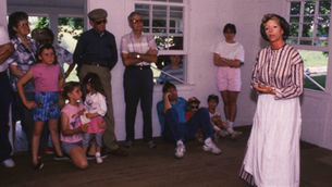 Karen Sweeney portrays Roxanna Ray for visitors in the historic Ray House at Wilson's Creek National Battlefield.