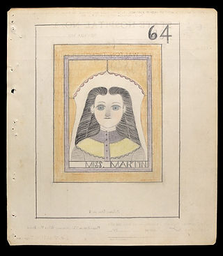 Electric Pencil drawing 64. A portrait of a woman. Text reads "Miss Martin."