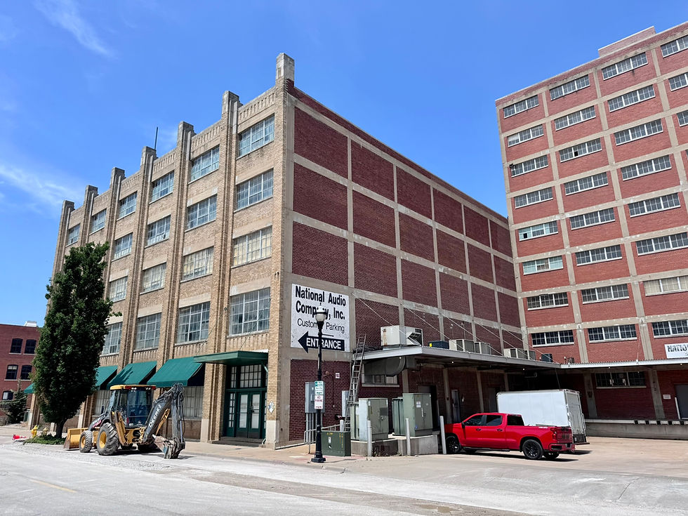The brick and stone exterior of the National Audio Company building