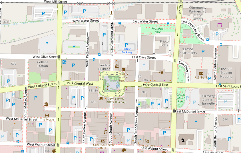 A modern map of downtown Springfield showing the square and Water Street.
