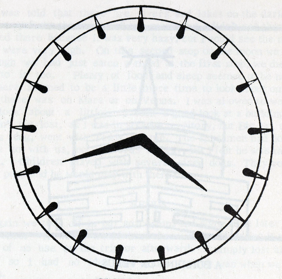 An illustration of a clock on Venus. From My Trip to Mars, the Moon, and Venus.