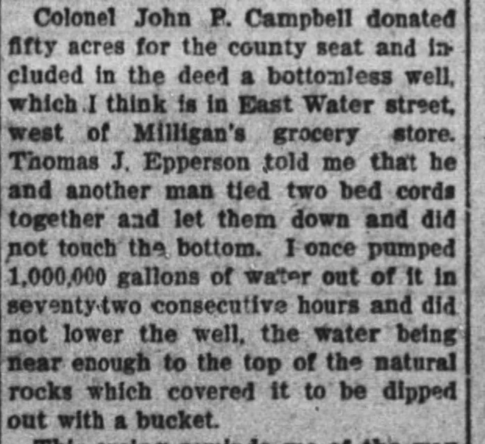 Excerpt of newspaper article describing Hubble's claim of pumping 1 million gallons of water out of the well.