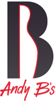 Andy B's logo that links to companies website with text: Andy B's below a large letter B that has a half cut out of a bowling pin in the middle of the letter.