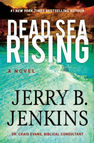 Book cover for "Dead Sea Rising" by Jerry B. Jenkins. Features vibrant blue and green Dead Sea with desert landscape, text in bold white.