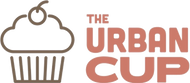 The Urban Cup logo that links to companies website with text: The Urban Cup and a simplistic outline of a cupcake with cherry on top.