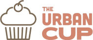 The Urban Cup logo that links to companies website with text: The Urban Cup and a simplistic outline of a cupcake with cherry on top.