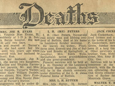Color photograph of an obituary.